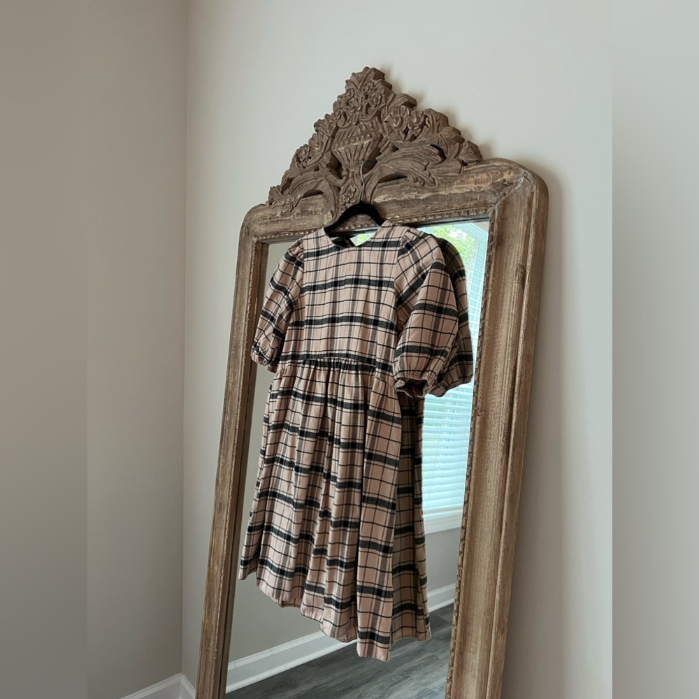 ASOS DESIGN mini short sleeve smock dress in check worn once size 2